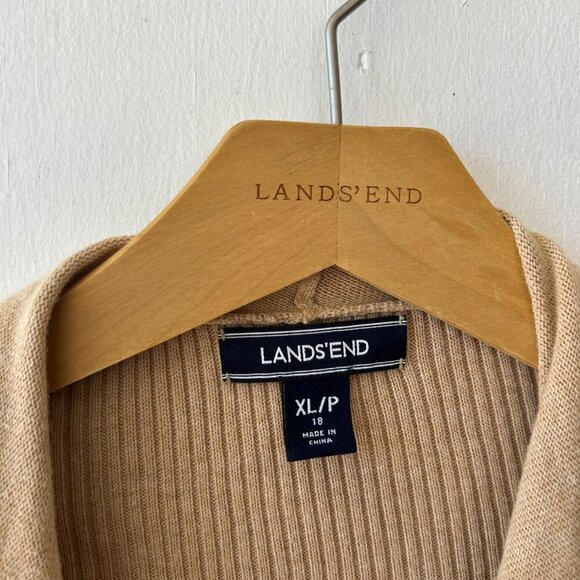 Lands End Cardigan Womens XL Beige Open Front Minimalist Classic Knit Sweater - Picture 3 of 5